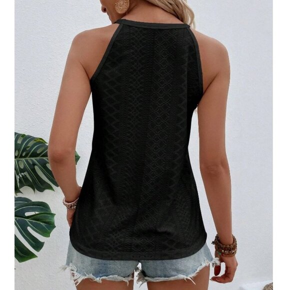 black boho eyelet tank top - Picture 2 of 2